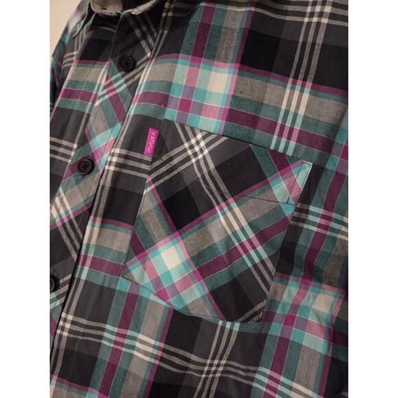 Mishka Mnwka Large Men's Long Sleeve Shirt Pink Blue Plaid One Pocket - Picture 3 of 4
